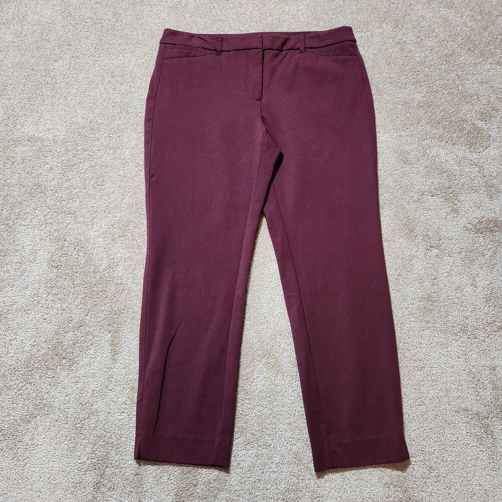 WHBM Dress Pants Women 12 Burgundy Mid Rise The Slim Straight Ankle